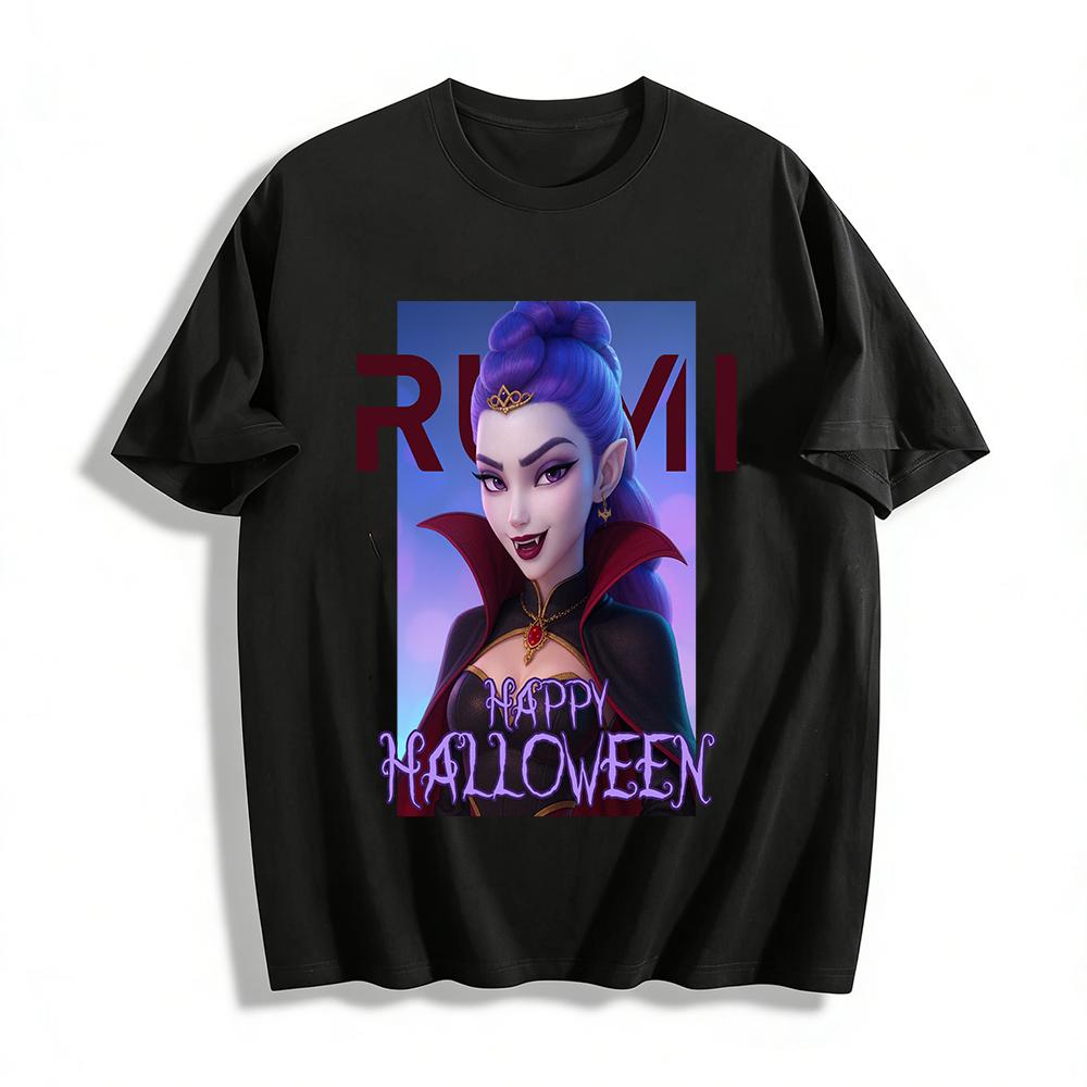 

Halloween Vampire Rumi Print Top Trendy Dark Style Festival Vibe Casual Versatile Long Sleeve T-Shirt Pure cotton T-shirt 6XL
