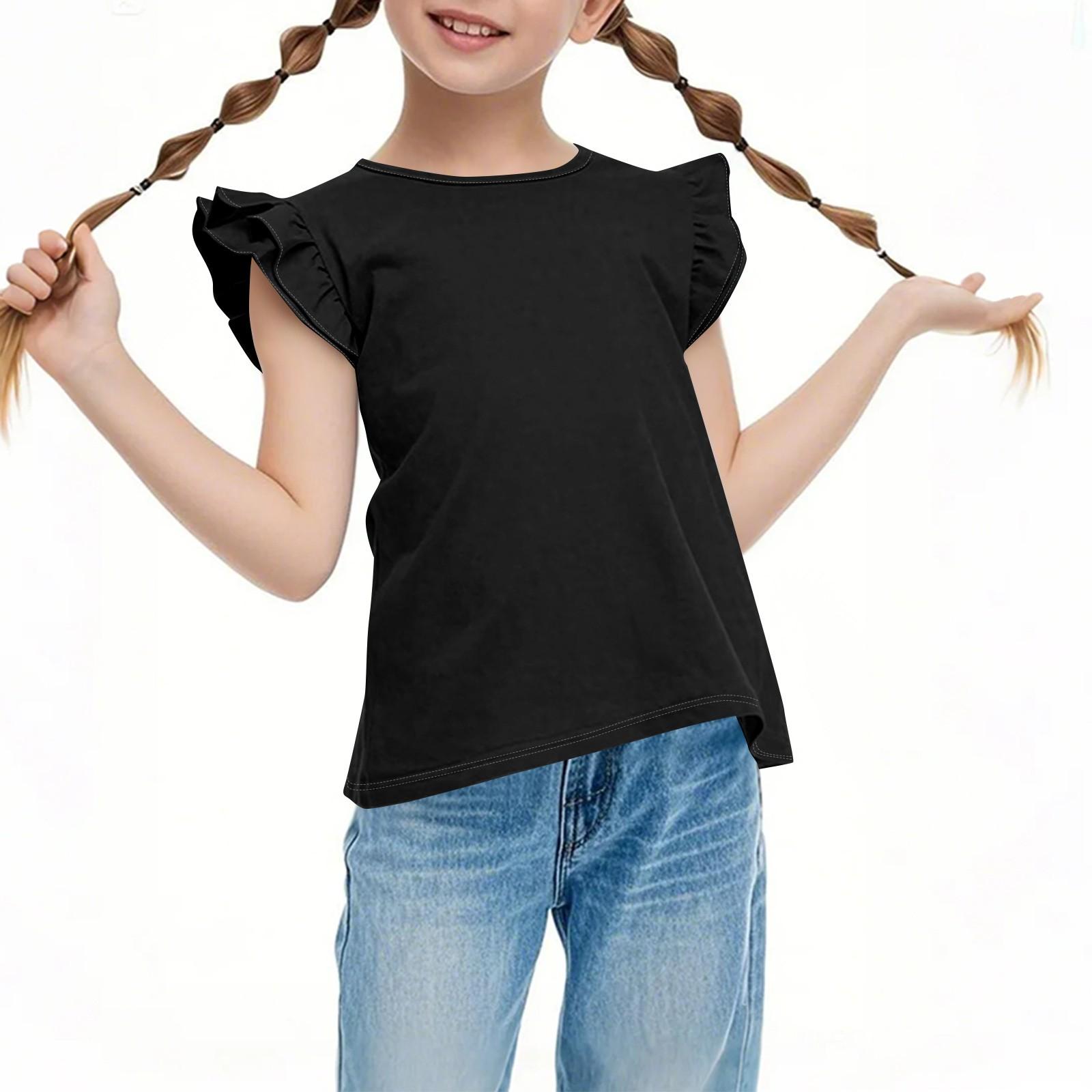 Children s Casual Short Sleeve Pleats Cute Round Neck Color Top 110 чёрный