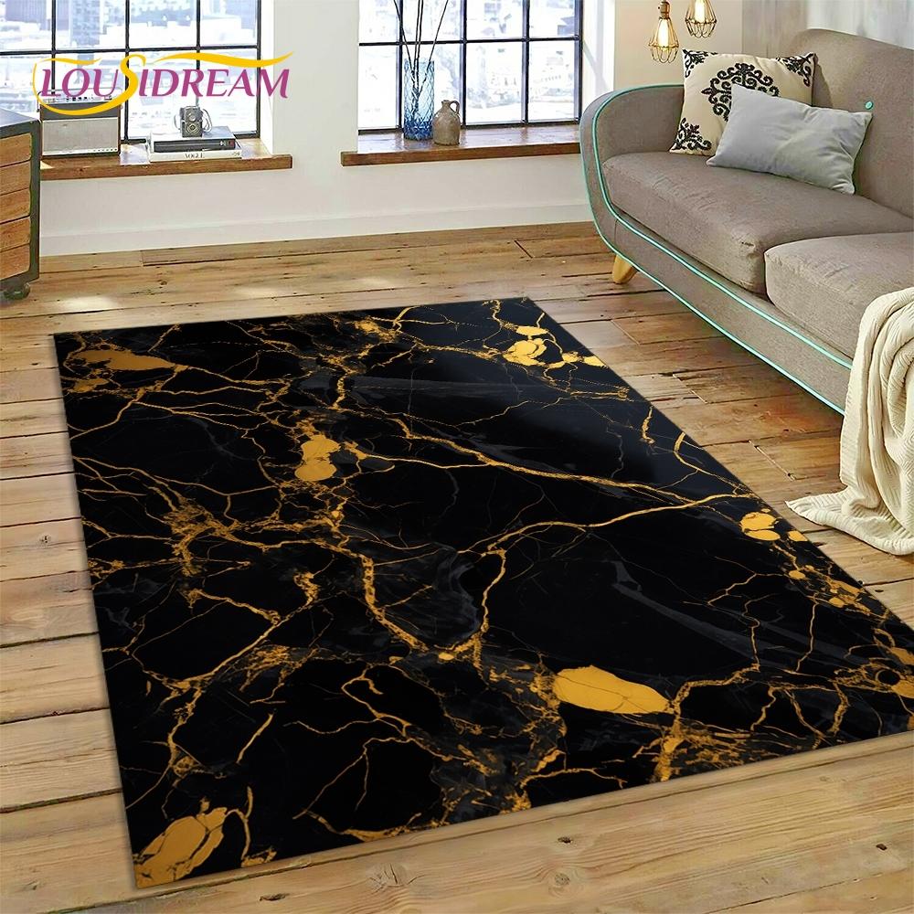 3D Luxurious Marble Colorful Gold Color Carpet Rug for Home Living Room Bedroom Sofa Doormat Decor,Area Rug Non-slip Floor Mat