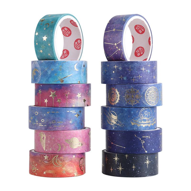 12 Stück Sternennacht Washi Tape Set Galaxie Sternbild Mond Stern Klebeband Masking Tapes Heimaufkleber Dekoration