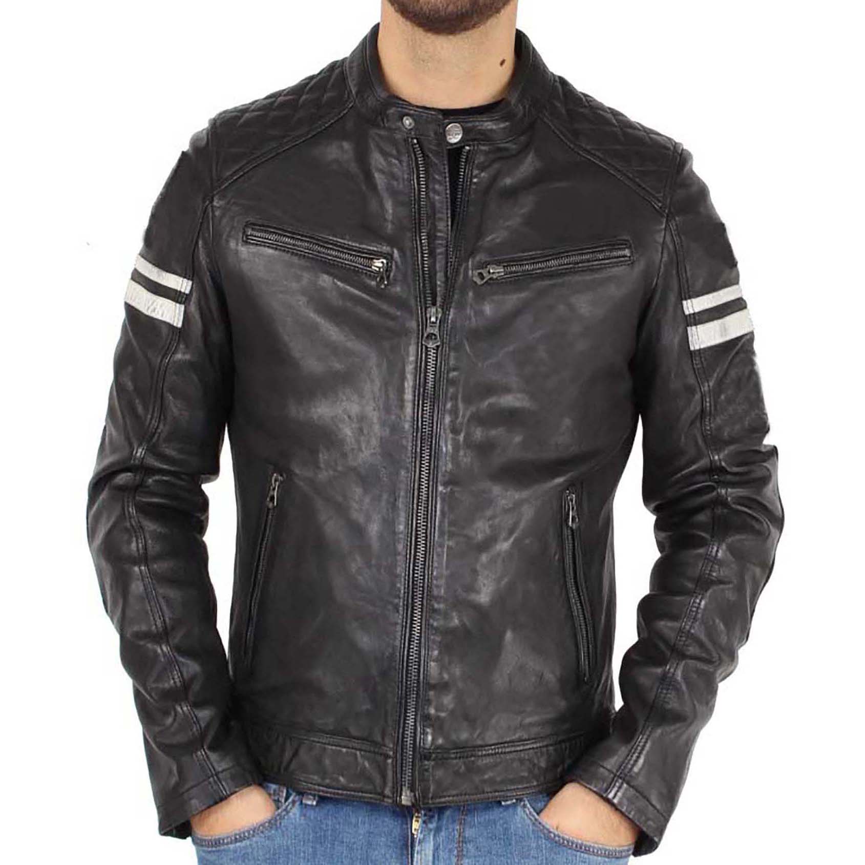 

SkinOutfit Men s Genuine Lambskin Black Leather Jacket Stylish Motorcycle Bomber Biker Outerwear MJ 43 XXXL чорний