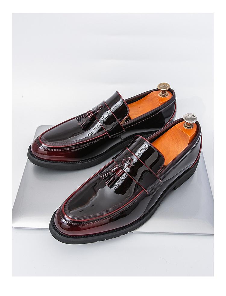 Men's Plus Size Tassel Loafers: Pointed Toe, Slip-On Leather Shoes for Business and Casual Wear in Spring and Autumn.