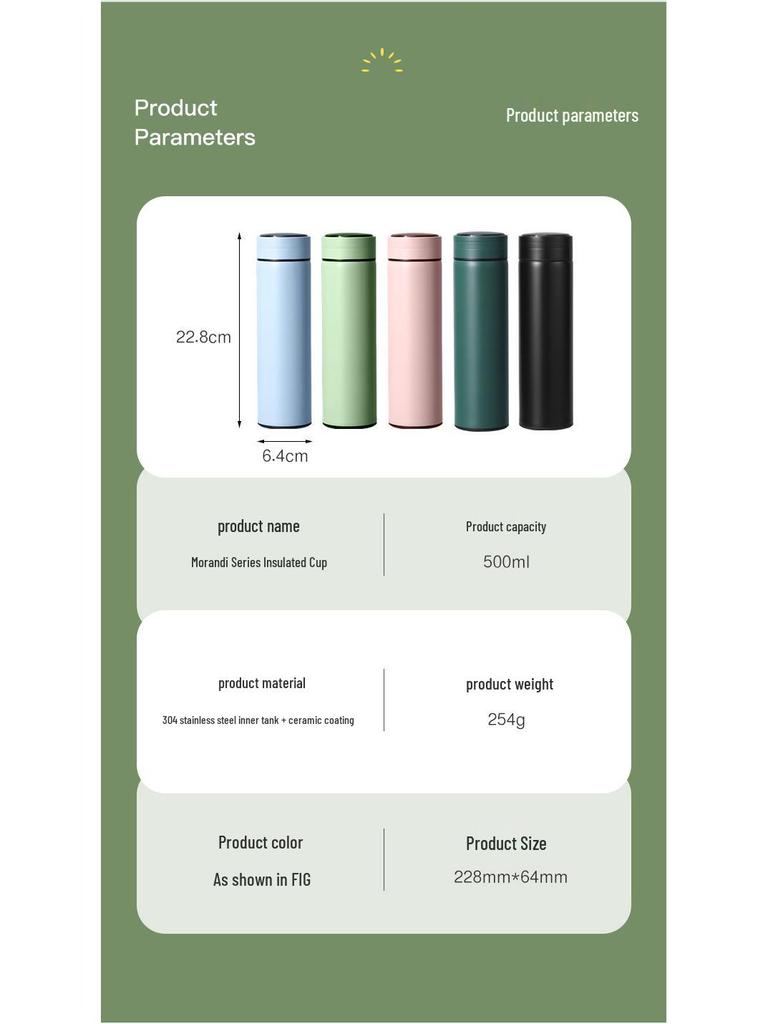 Smart Ceramic-Lined 304 Stainless Steel Insulated Cup - Simple Solid Color, Straight Body, Portable Office Gift.