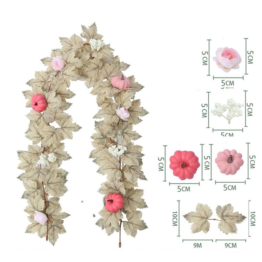 

5,7 фута Осенняя гирлянда из кленовых листьев Подвесная искусственная осенняя гирлянда с кленовыми листьями, тыквами, цветами, ягодами для домашнего декора розовый