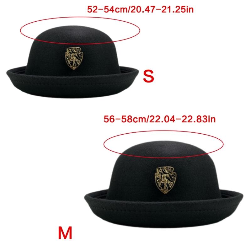 Cappello di Lana Fatto a Mano Elegante Cappello a Bombetta Decorato con Spilla per Donna Festa Uniforme Scolastica Britannica Cappello di Lana alla Moda da Donna