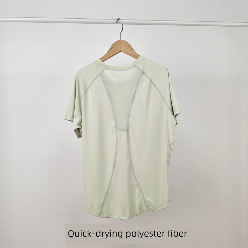 

2025 New Arrival Cream Color Yoga Sports Short Sleeve Back Sheer Mesh Women s T-shirt Stretch Tight Workout Clothes Light Green(88 polyester +12 spandex) L
