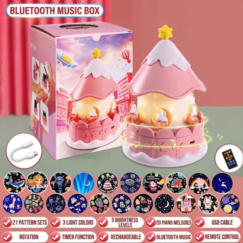 Rotating Star Projection Night Light Soft Lighting Gentle Melodies Rotating Carousel Music Box Star Patterns Easy-To-Operate