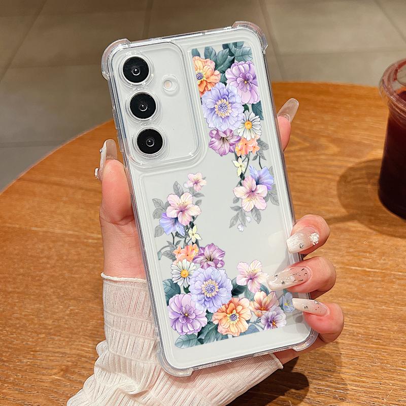 

Мягкий силиконовый прозрачный чехол с цветочным узором для телефона Samsung S25 Edge S24 FE S23 Ultra S22 A56 A16 A36 A15 A55 A35 Тонкий противоударный защитный чехол для объектива Samsung S24 FE