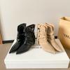 Retro Versatile Pointed Short Boots Women's New Belt Buckle Pleated Piled Boots Thick Heel Temperament Spice Girl Style Trouser Tube Boots