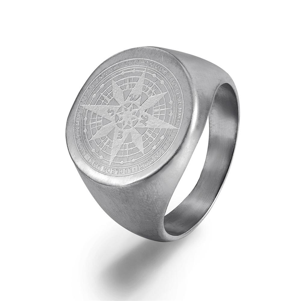 Simple Stainless Steel Compass Jewelry Retro Ring, Compass Men s Titanium Steel Ring Ring 8