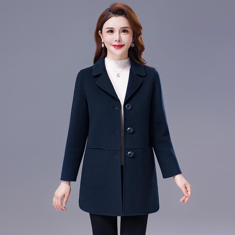 Petite Mid-Length Double-Faced Wool Coat with Suit Collar - Women's Slim-Fitting, New for Autumn/Winter 2026.
