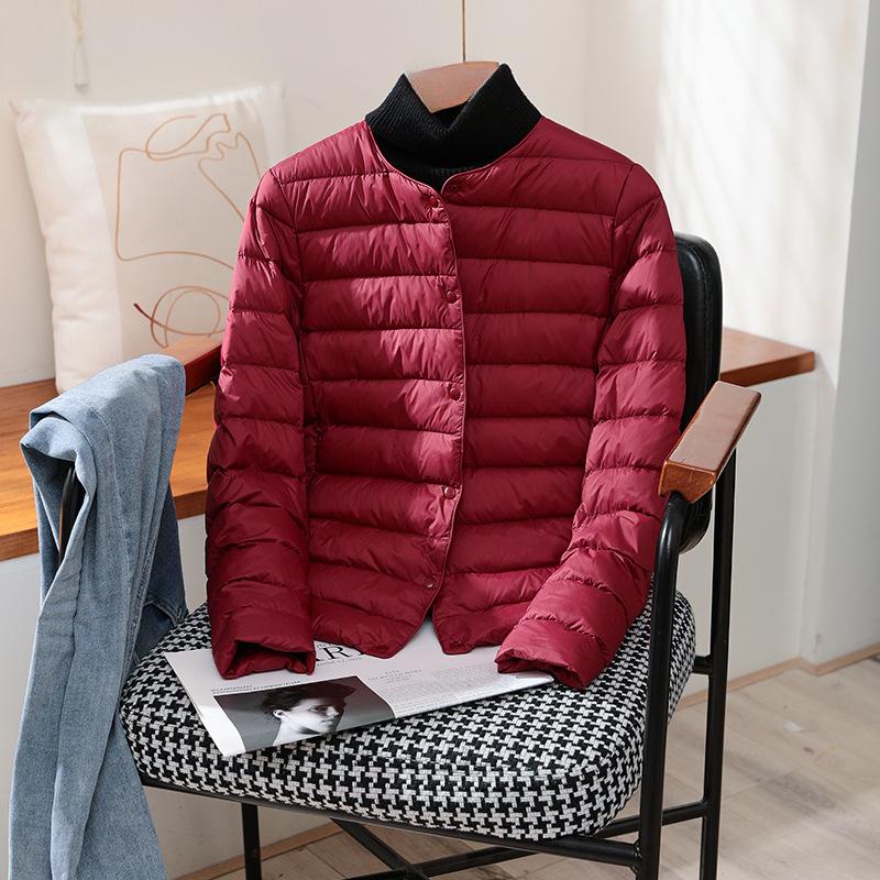 Lightweight Down Jacket for Women, Short Round Neck, Warm Inner Lining, Slim Fit, Thin Inner Layer, Oversized Jacket, Trendy