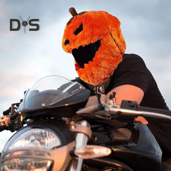 Halloween Pumpkin Motorcycle Helmet Cover High Visibility Dustproof Plush Cartoon Pumpkin Head Motorbike Full Helmet Protector Guard