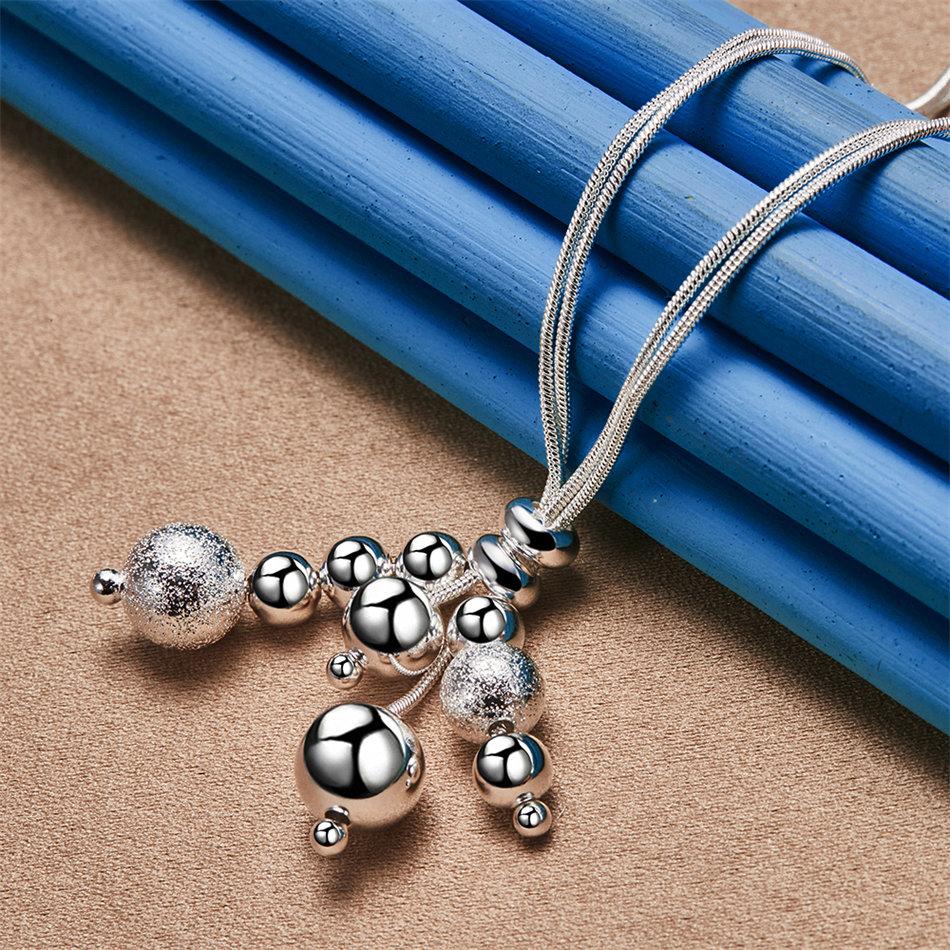 Elegant 925 Sterling Silver Exquisite Multi-Bead Pendant Snake Chain Necklace for Women Fashion Party Wedding Gift Jewelry