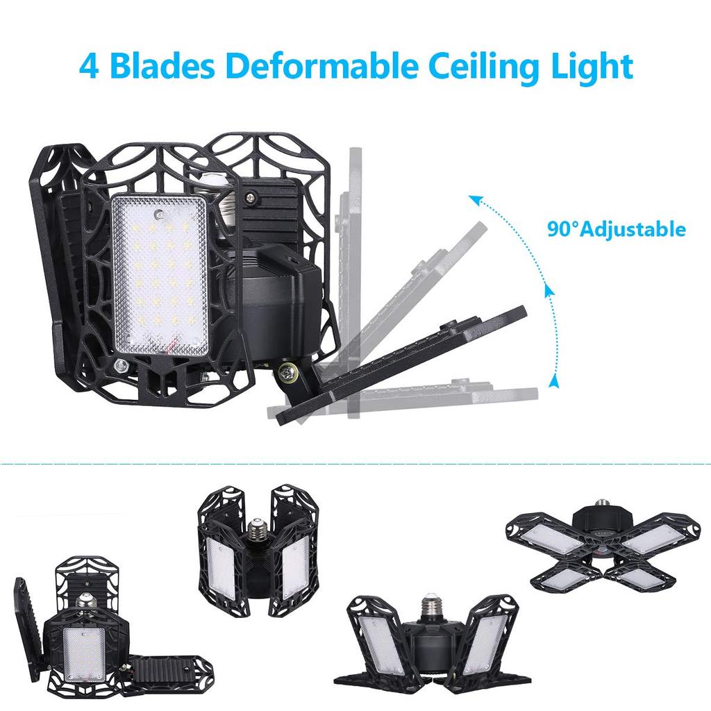 LED Ceiling Light, Garage Light, 4-Light, 100W, 10000lm, Daylight White (6500K), Pendant Light, Ceiling Lighting, Dining Room, Foldable, No