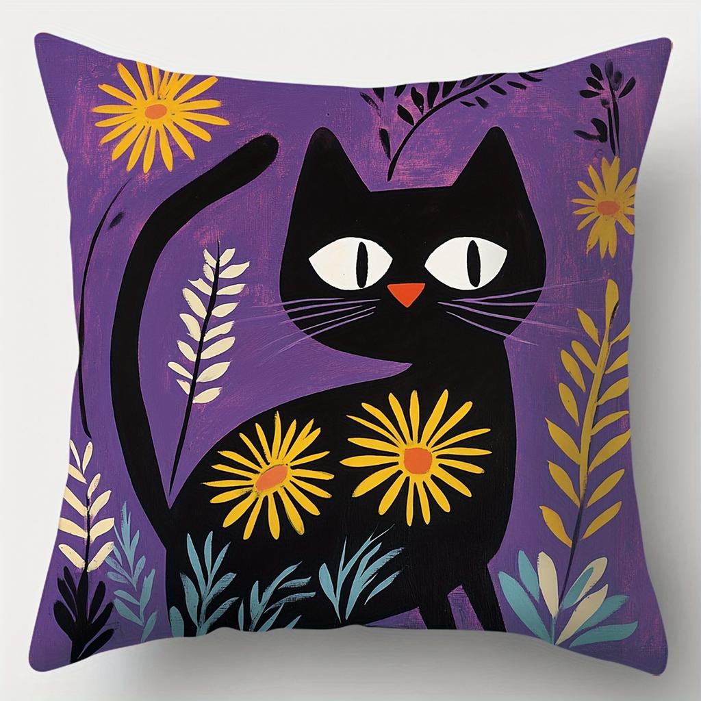 4Pcs Cute Floral Cat Throw Pillow Covers Cartoon Orange Double-Sided Printed Cushion Cases Kawaii Decor Bedroom Living Room