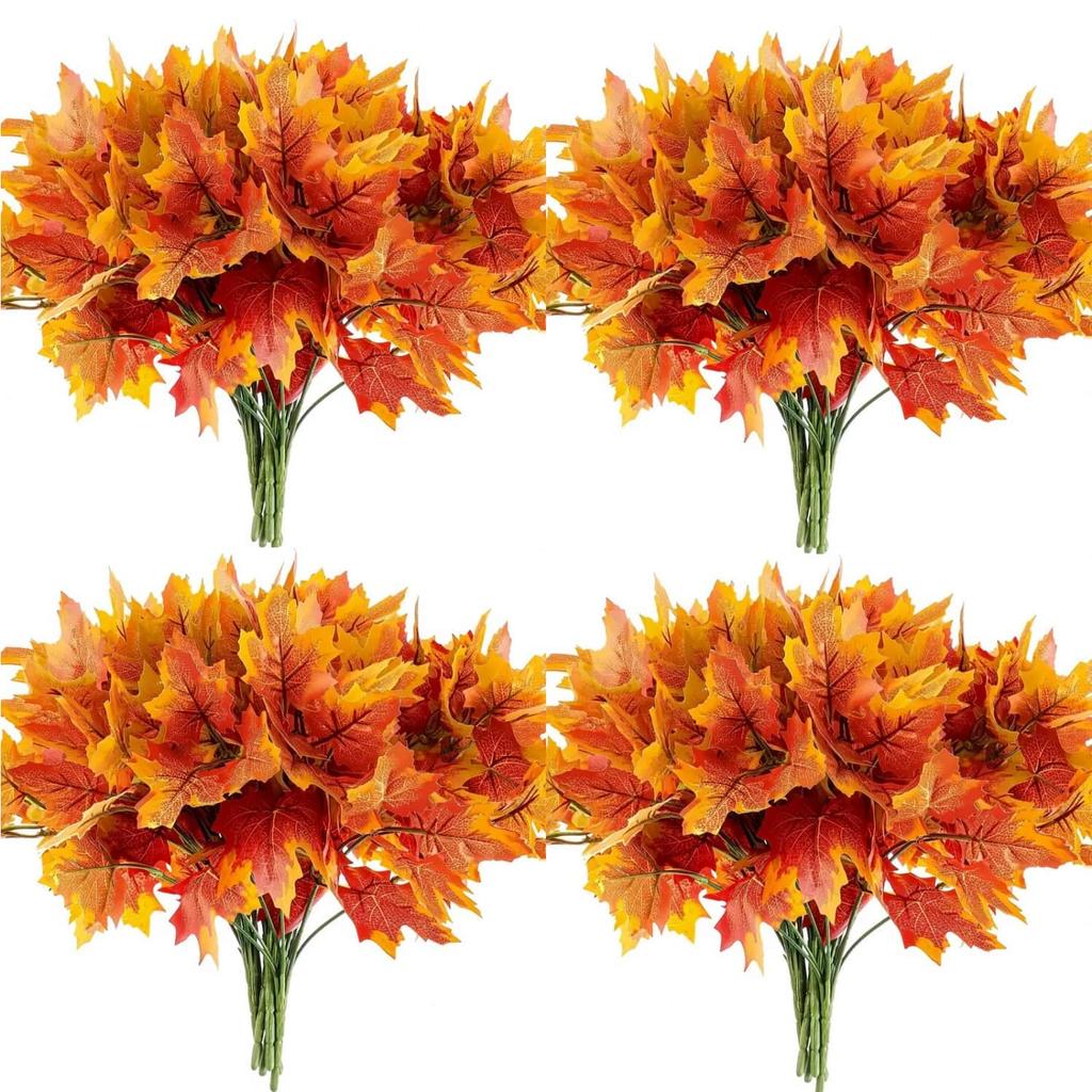 6/9 Branches Artificial Maple Leaves, Autumn Artificial Tree Leaves Decoration, Thanksgiving Plastic Fall Leaves, Indoor Outdoor