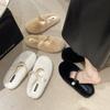 Flat bottom Mary Jane casual fluffy slippers women's winter new warm home plush bag head cotton mop