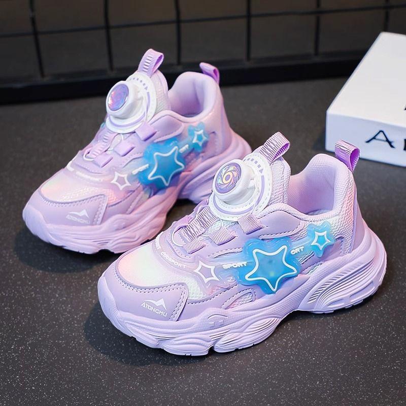 Girls shoes summer new girls dad shoes children's mesh breathable medium and older children's rotating buckle sneakers