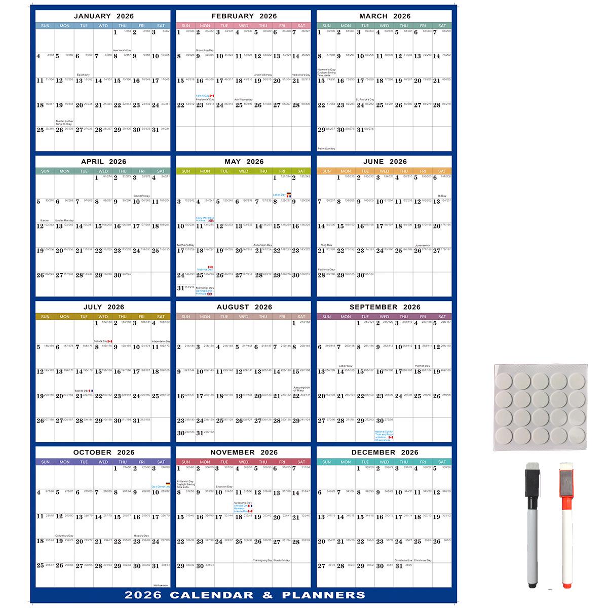 Hot Selling 2026 Double-Sided Foldable Wall Calendar - Erasable 365-Day Check-In Schedule