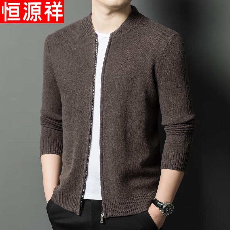Hengyuanxiang Men's Thick Pure Wool Zipper Cardigan