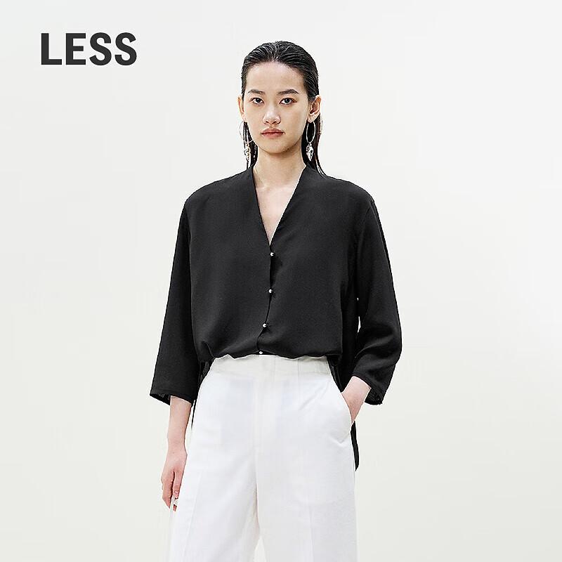 Less Women's V-Neck 3/4 Sleeve Silk Long Blouse