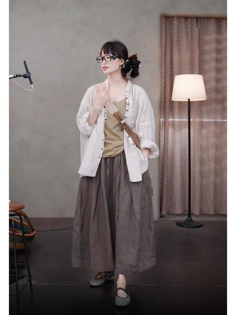 Summer Retro Slimming Linen Lapel Shirt for Women