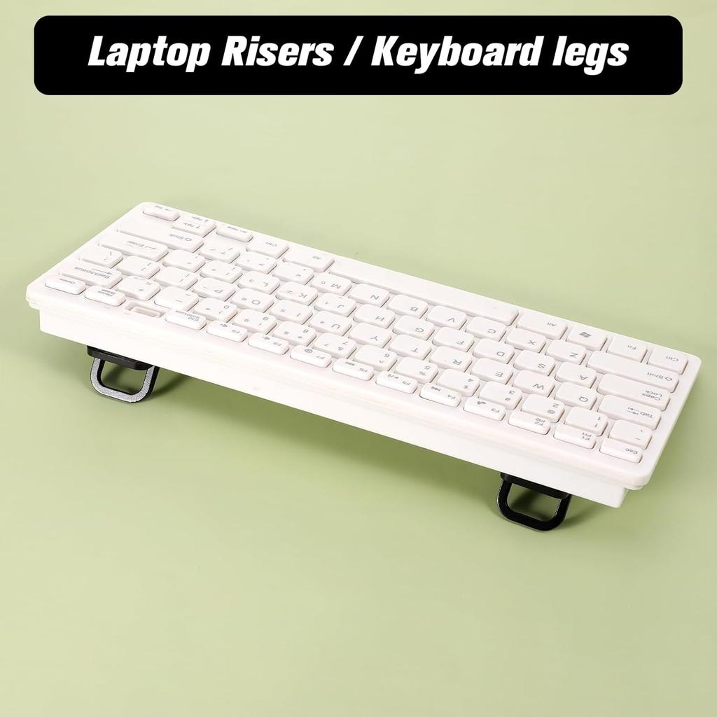 4PCS Portable Keyboard Riser, Aluminum Alloy Mini Foldable Laptop Stand Dual Angles Adjustable Computer Keyboard Lift for Desk Black Self-Adhesive