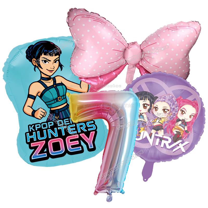 Kpop Demon Hunters Birthday Balloons Decoration Zoey Rumi Mira Girl Party Number Balloons Set Party Favor Home Decor Kids Gift