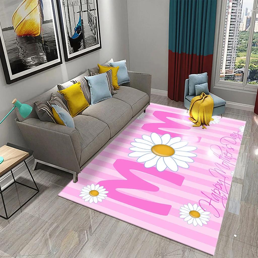 Mother's Day Happy Carpet Romantic Warm Rugs Living Room Bedroom Rug Heart Carpet Baby Girl Soft Play Floor Mat Kitchen Parlor