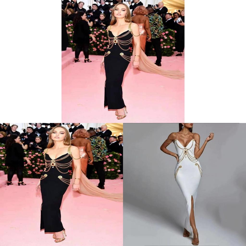 Lily Rose Depp 2019 Met Gala Metallic Chain Strap Gown For Evening Parties