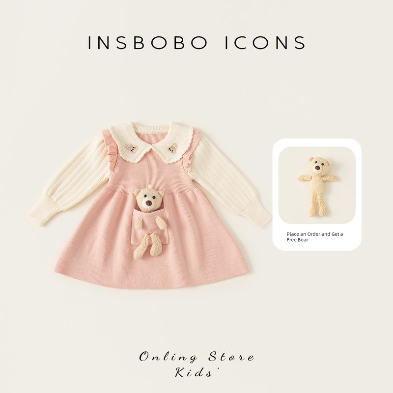 Insbobo Girls  Dress 2026 Spring New One-Year-Old Girl s Dress Children s Spring and Autumn Beautiful Princess Dress Pink 130 cm