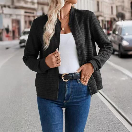 Women's Full Zip Up Jacket Long Sleeve Stand Collar Waffle Coat Casual Slim Fit Sweatshirt Fall Outerwear