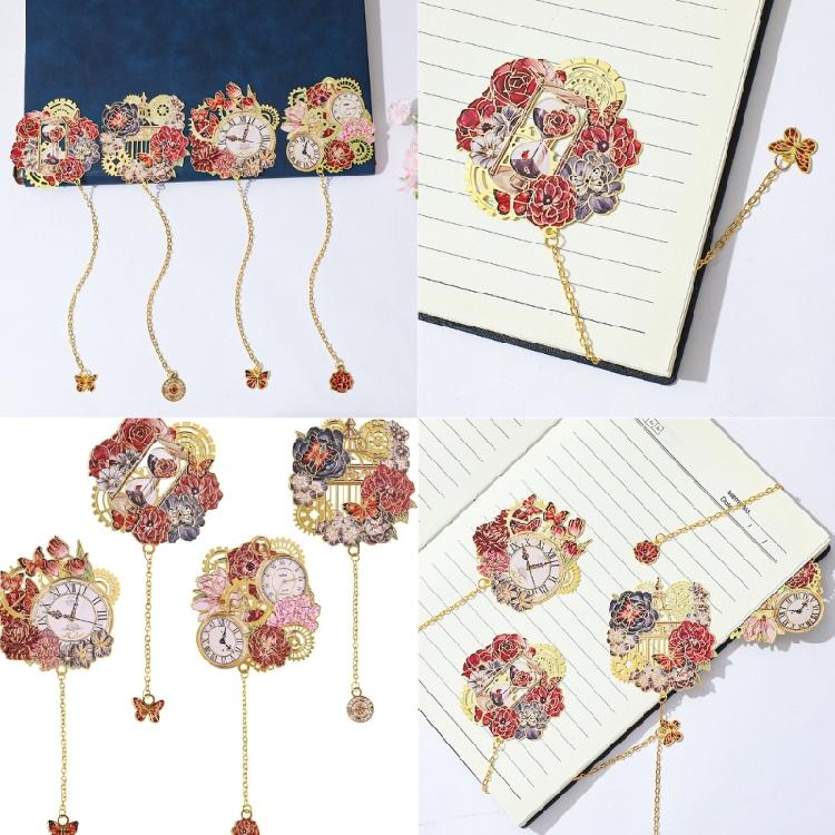 Creative Book Markers Flower & Clock Bookmarks with Pendant Chain Page Markers Retro Bookmarks for Students Teachers