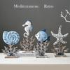 Mediterranean Wood Fish Coral Statue Shell Miniature,Ocean Animal Crafts Ornaments Living Room Children's Bedroom Decoration