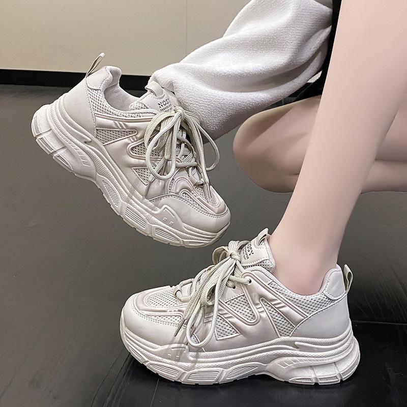 

Daddy Shoes Female Ins Tide Spring Hundred Ride Height Increase Thick Bottom Small White Shoes Casual Sneakers 40 сірий колір