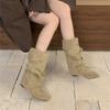 Dames Laarzen Spitse Neus Halve Kuit 2026 Herfst Nieuwe Mode Chelsea Laarzen Hoogte-verhogende Inlegzolen Retro Hoge Kwaliteit Mujer Botas