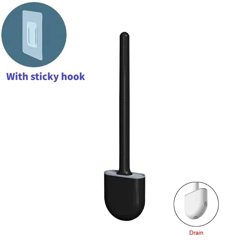 Silicone Toilet Brush Flat Head Wc Cleaner Flexible Soft Bristles Brushes With Drain Holder Bathroom Accessories Cleaning Tools