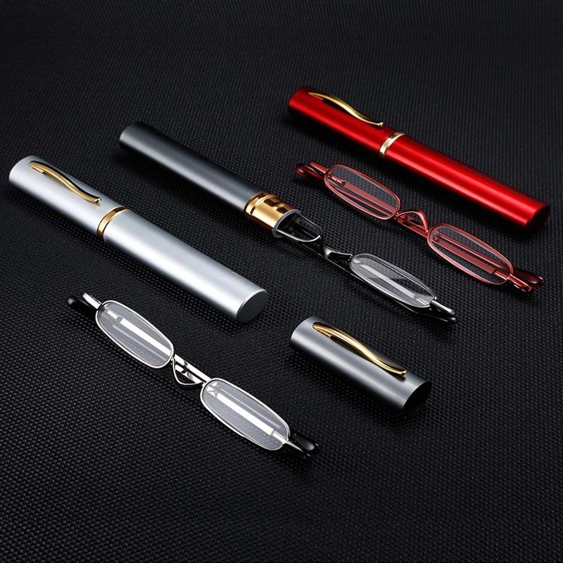 Neutral Fashion Portable Mini Pen Stand Reading Glasses Ultra-Light Spring Frame Glasses Blue Light Blocking Presbyopia Glasses