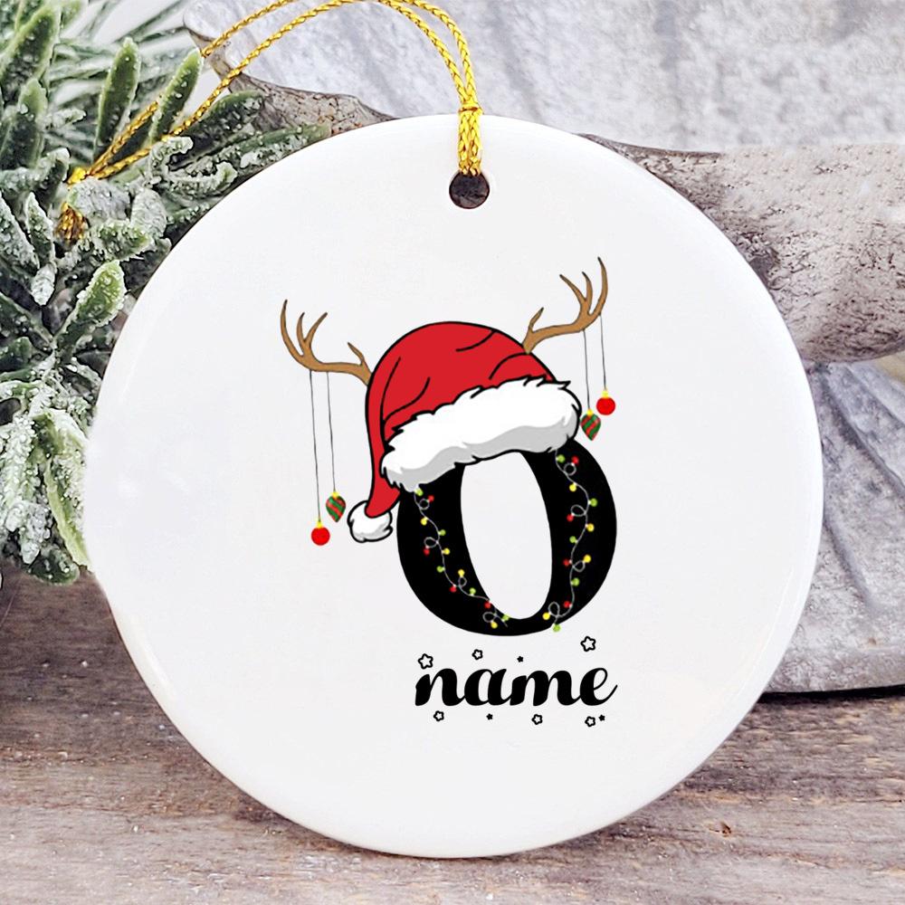 Baby's Christmas Ornament Personalized Initial with Name Ceramic Bauble Gift for Newborn Present for Baby Custom Xmas Decoration
