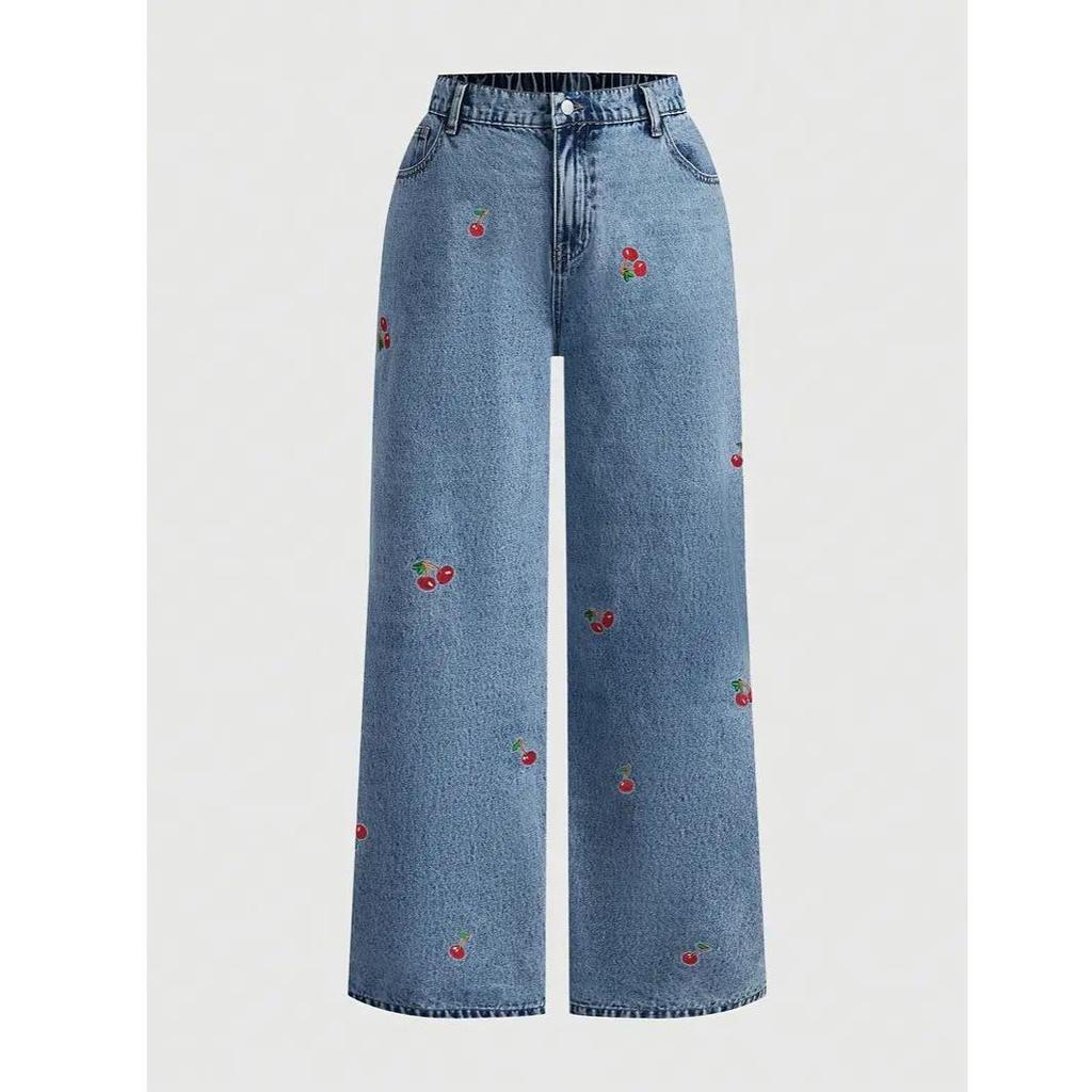 Plus Size Elegant Stretch Embroidered Denim Jeans