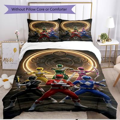 3pcs Duvet Cover Set (1*Duvet Cover + 2*Pillowcase, Without Core), Mighty Morphin Power Rangers Print Soft All‑Season Bedding Set, Home Bedroom Decor 
