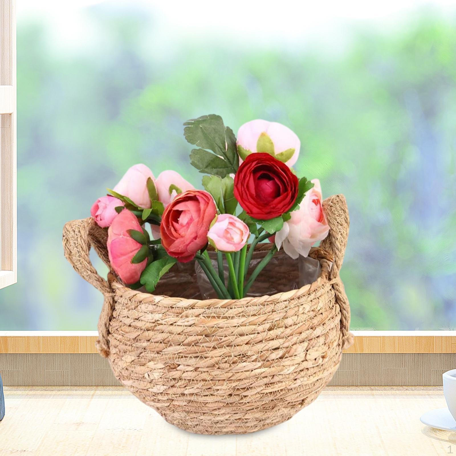 

Плетеная корзина для цветов, крышка цветочного горшка, дисплей, декоративная упаковка, органайзер для хранения растений 19x19x15cm