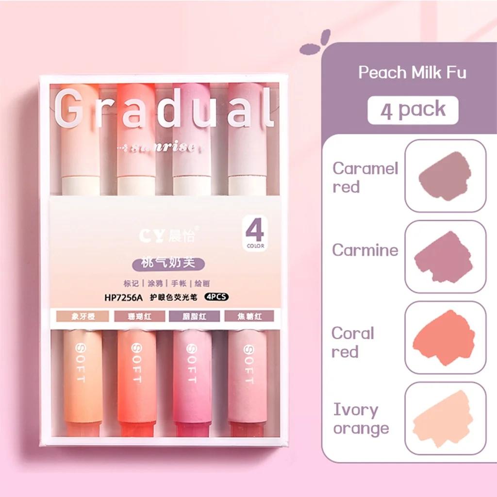 4 PCS Colored Highlighter Pens Set Kawaii School Supplies Marker Pens Cute Korean Stationery