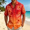 Gradient Tropical Flowers And Minimalist Printed Short Sleeved Shirt With pockets, For Summer Beach Vacations And Daily Travel