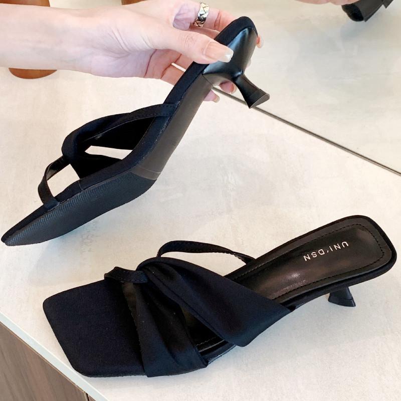 Fashion Square Toe Narrow Strap Women Sandals 2025 Summer Open Toe Thin Heel Slide Sandals Fashion Elegant Comfortable High Heeled Shoes