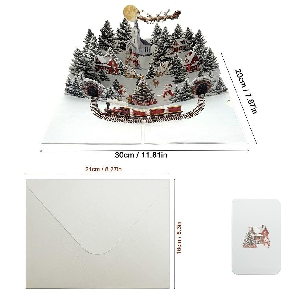 With Envelopes 3D Christmas Card Folding Design Snowy Village Scene Pop-Up Christmas Card Holiday Greeting Card