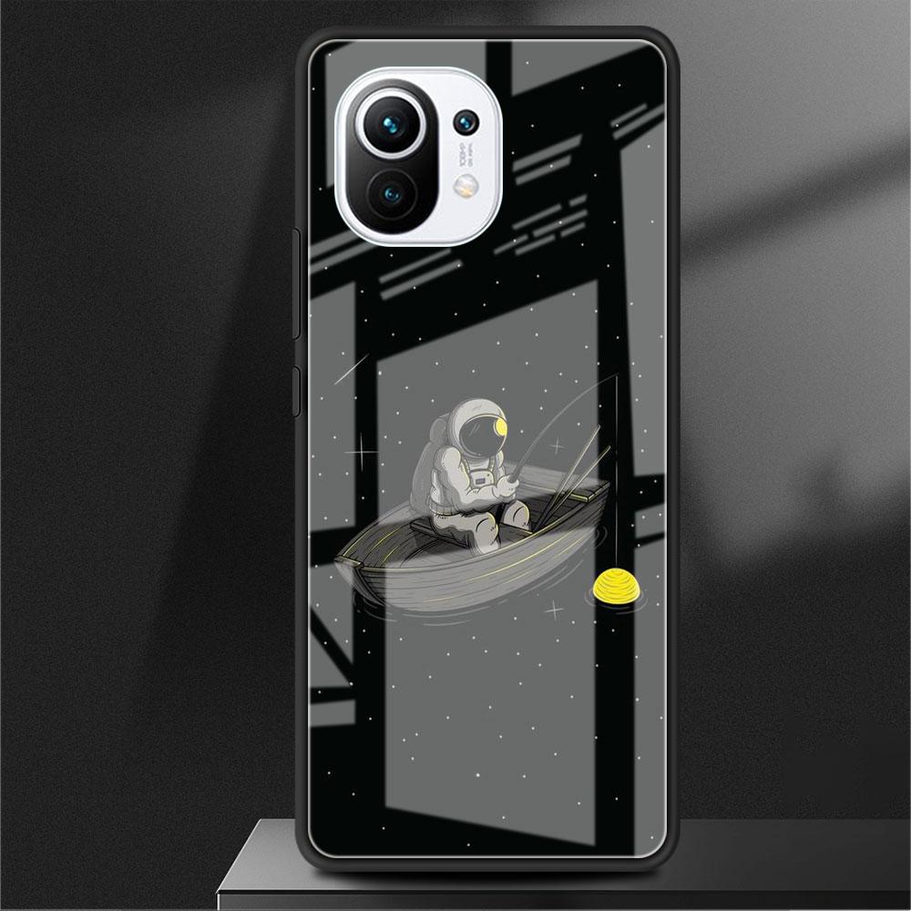 Glass Case For Xiaomi Poco X3 NFC 11 Lite 11T F3 M3 For Redmi Note 11 10 9 8 Pro 10S 9S 9A 9C Phone Cover Astronaut Spaceship
