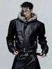 Men's Goshawk Plus Velvet Hooded Jacket - Thickened Leather, Big Fur Collar, Winter Cotton Coat