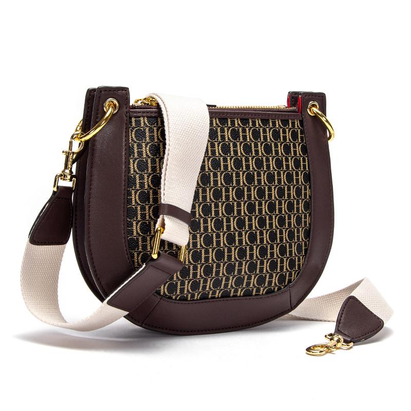CHCH Women s Saddle Bag 2025 New Splicing Design Single Shoulder Bag with Detachable Wide Shoulder Strap кофейный